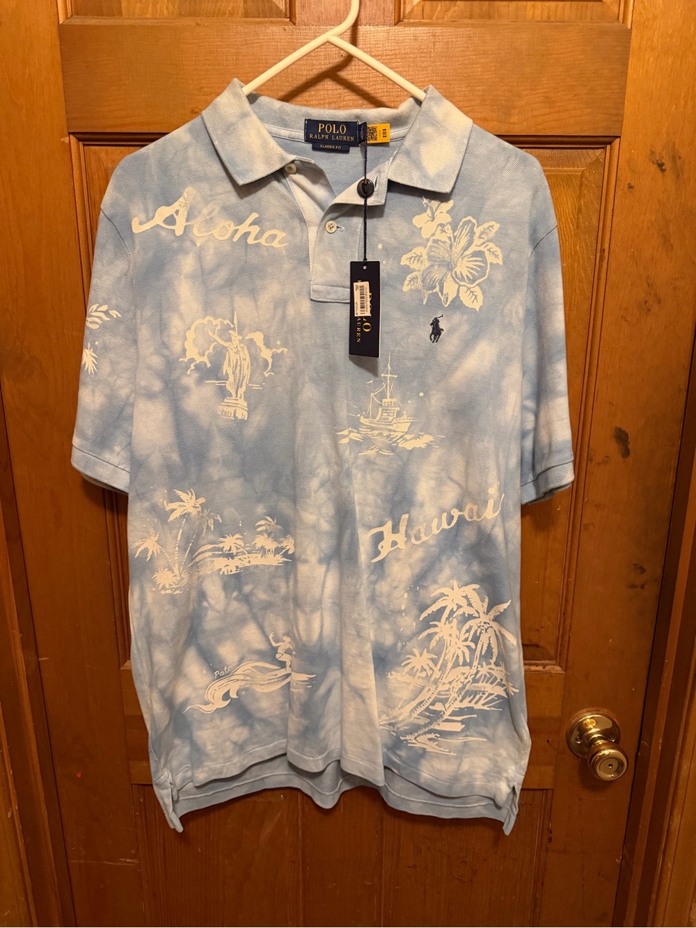 Ralph Lauren Light Blue & White Aloha Hawaiian Polo Shirt